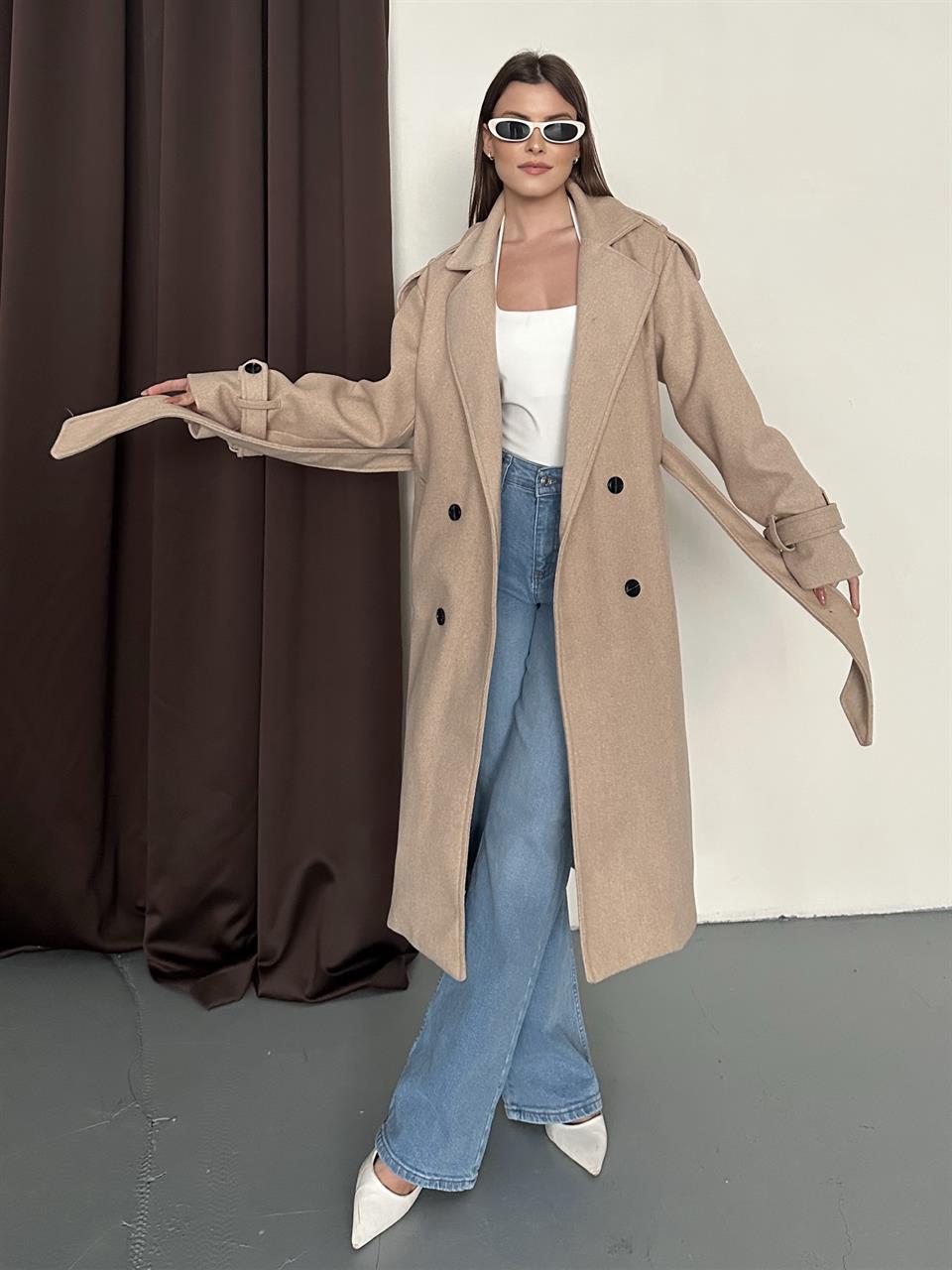 Premium Modern Bej Kaşe Kaban