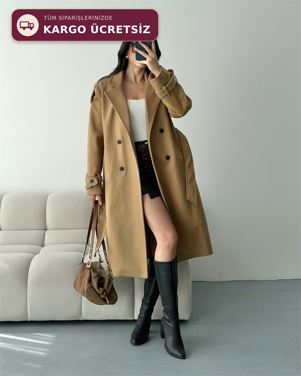 Premium Modern Camel Kaşe Kaban