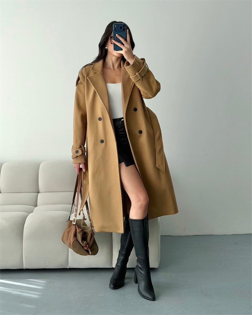 Premium Modern Camel Kaşe Kaban