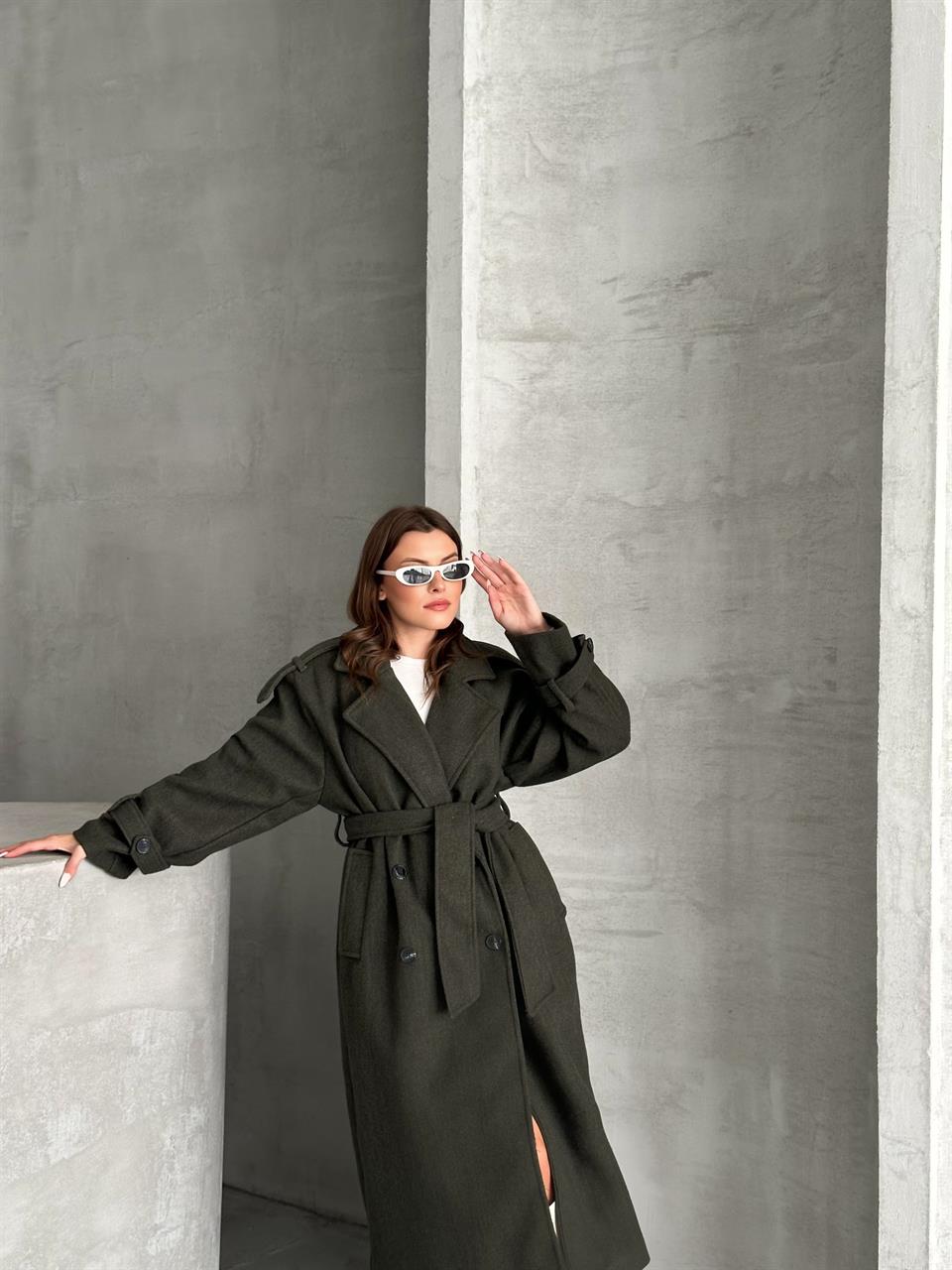 Premium Modern Haki Kaşe Kaban