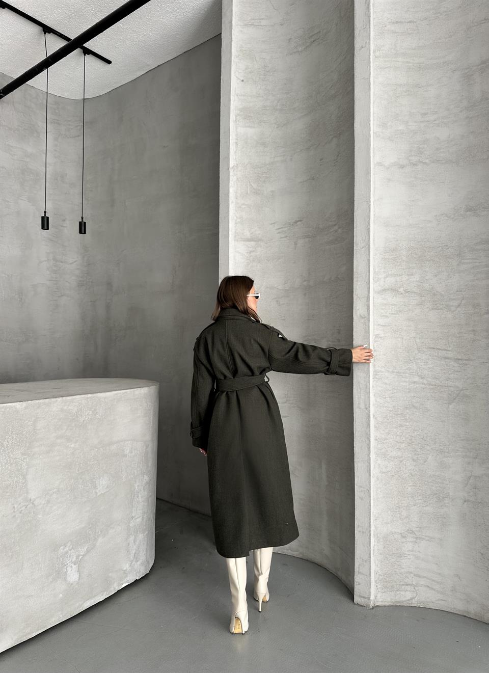 Premium Modern Haki Kaşe Kaban