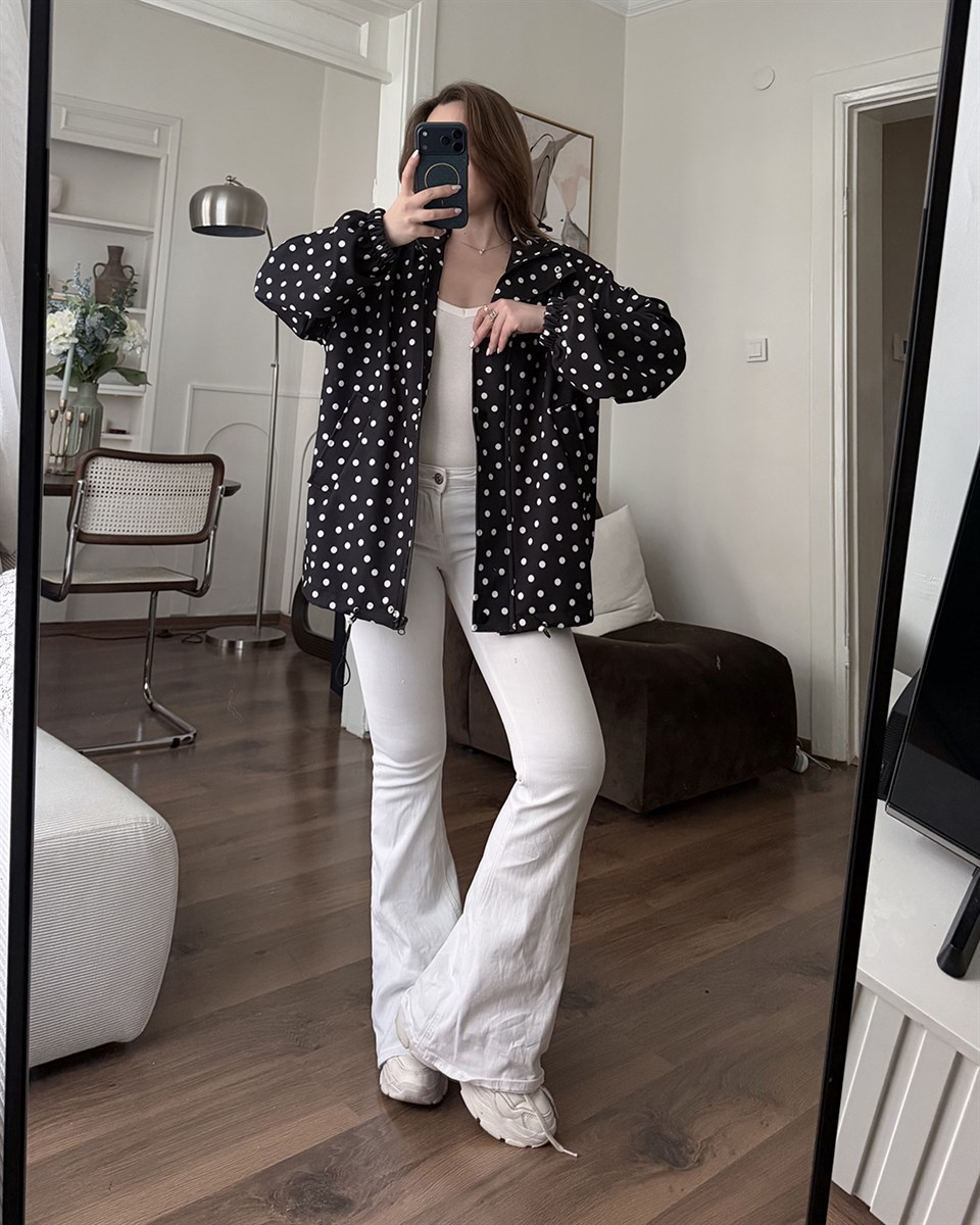 Puantiyeli Siyah Bomber Ceket