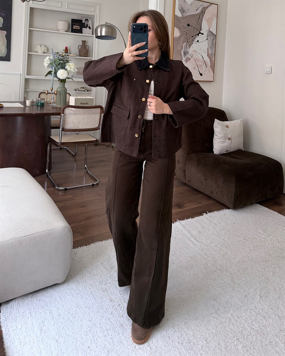 Retro Kahve Denim Ceket