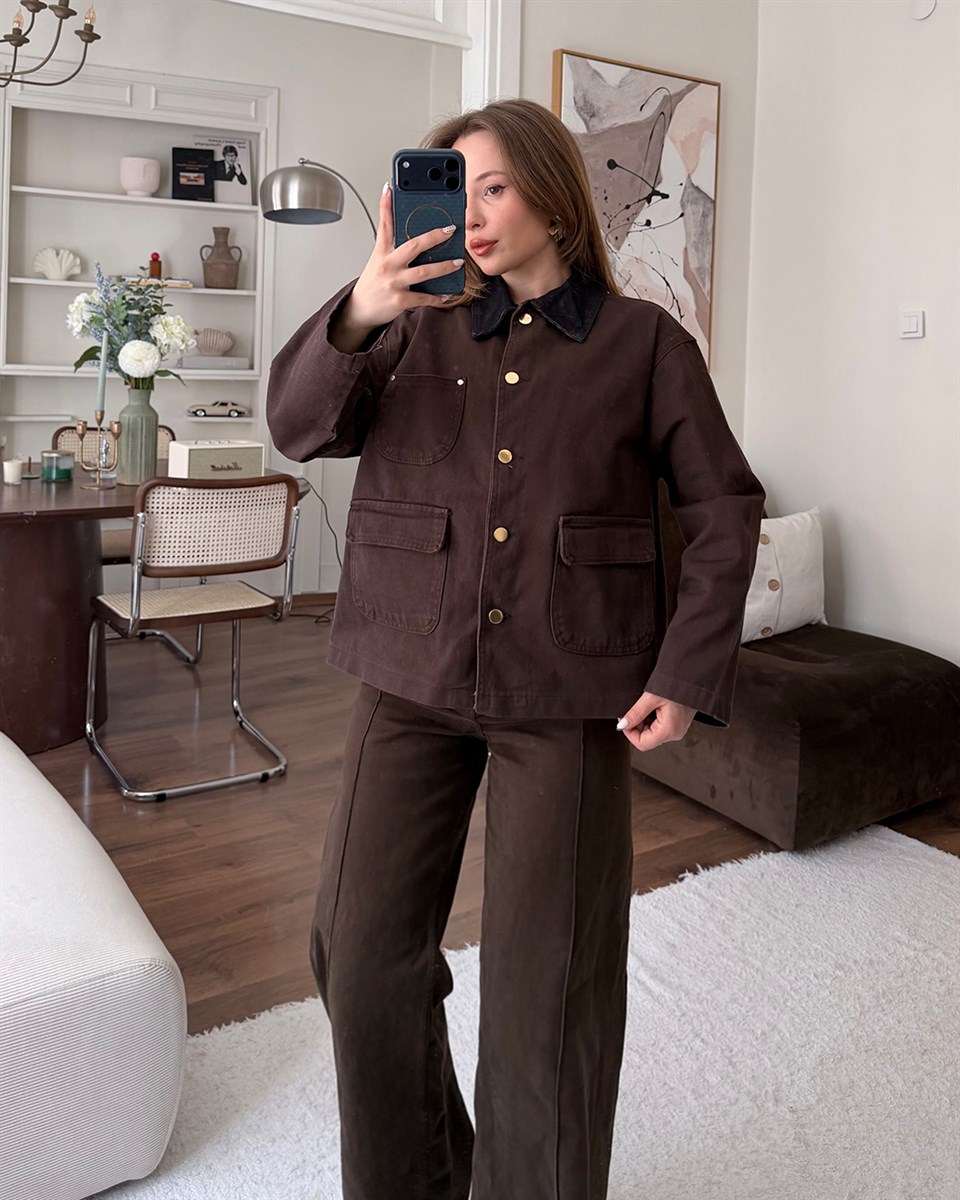 Retro Kahve Denim Ceket