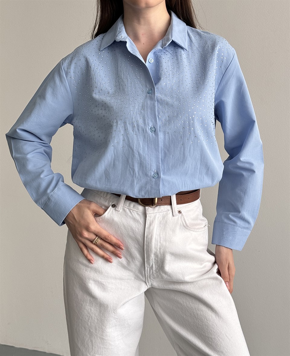 Riva Taş İşlemeli Bebe Mavisi Gömlek