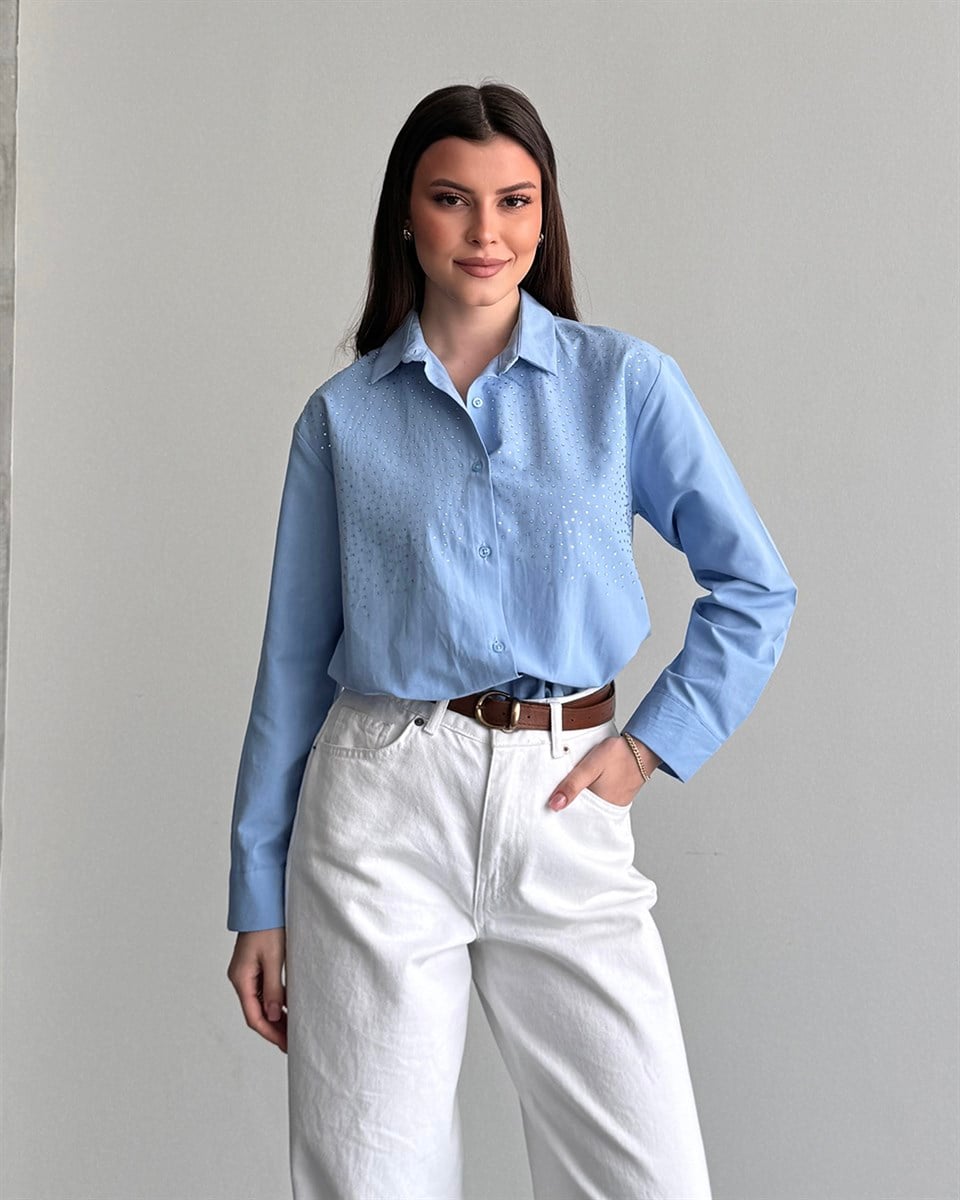 Riva Taş İşlemeli Bebe Mavisi Gömlek