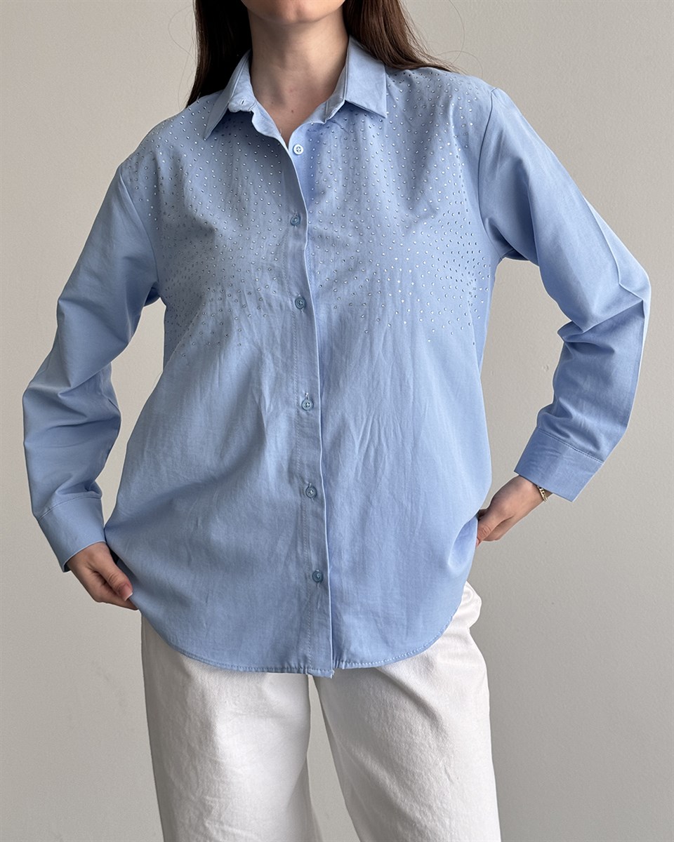 Riva Taş İşlemeli Bebe Mavisi Gömlek