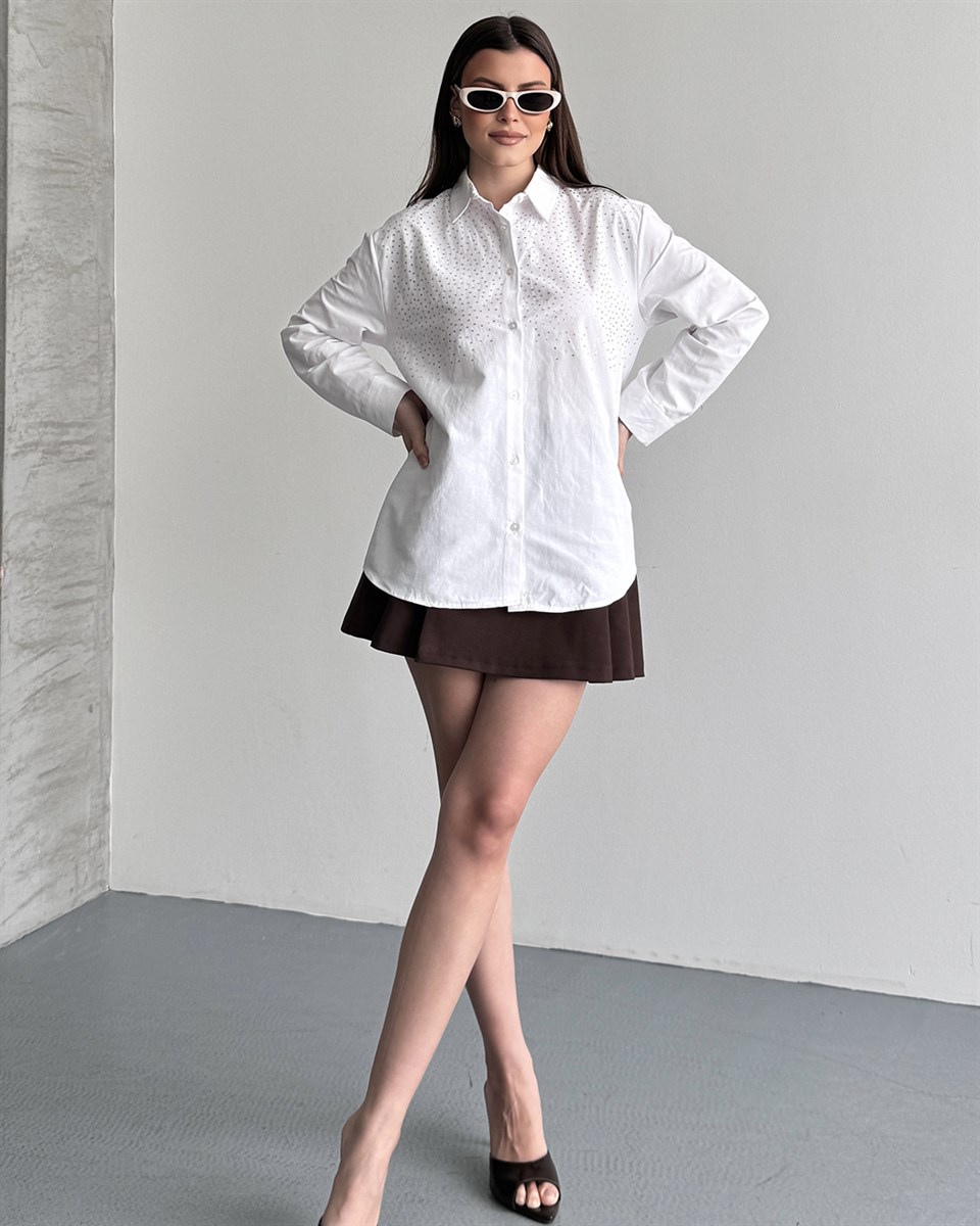 Riva Taş İşlemeli Beyaz Gömlek