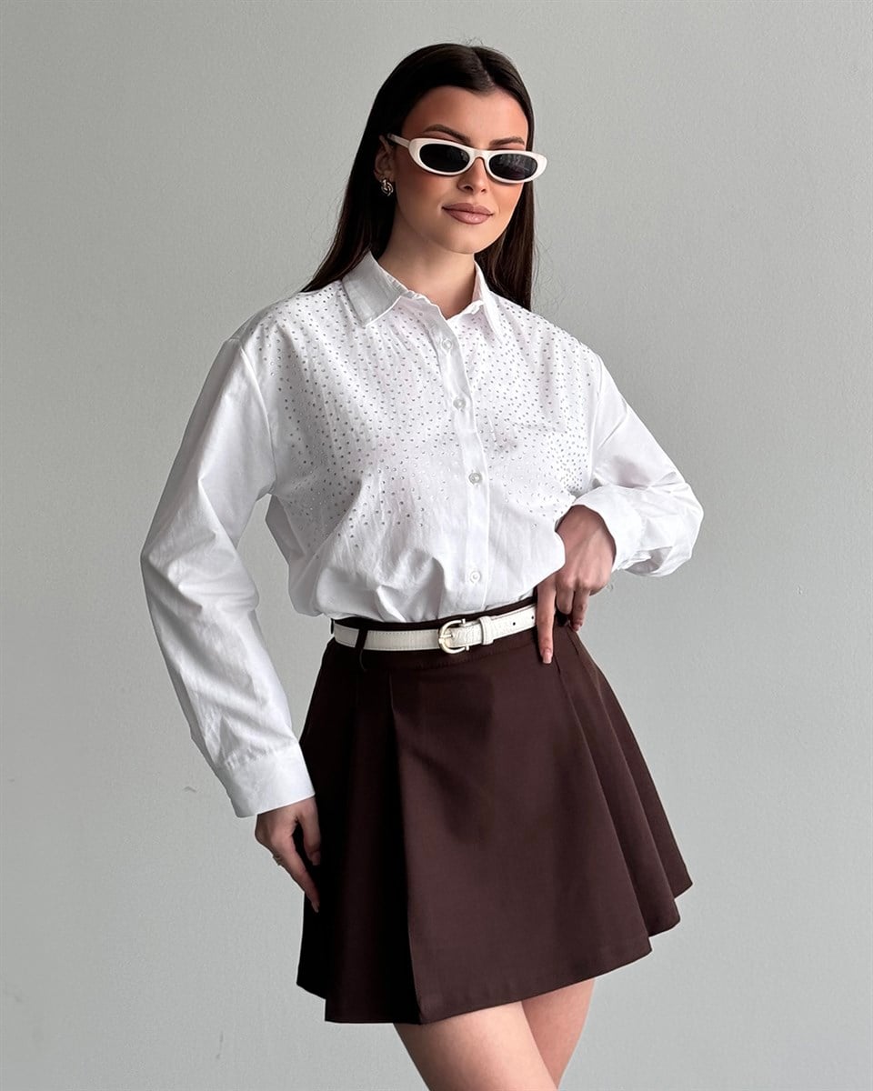 Riva Taş İşlemeli Beyaz Gömlek