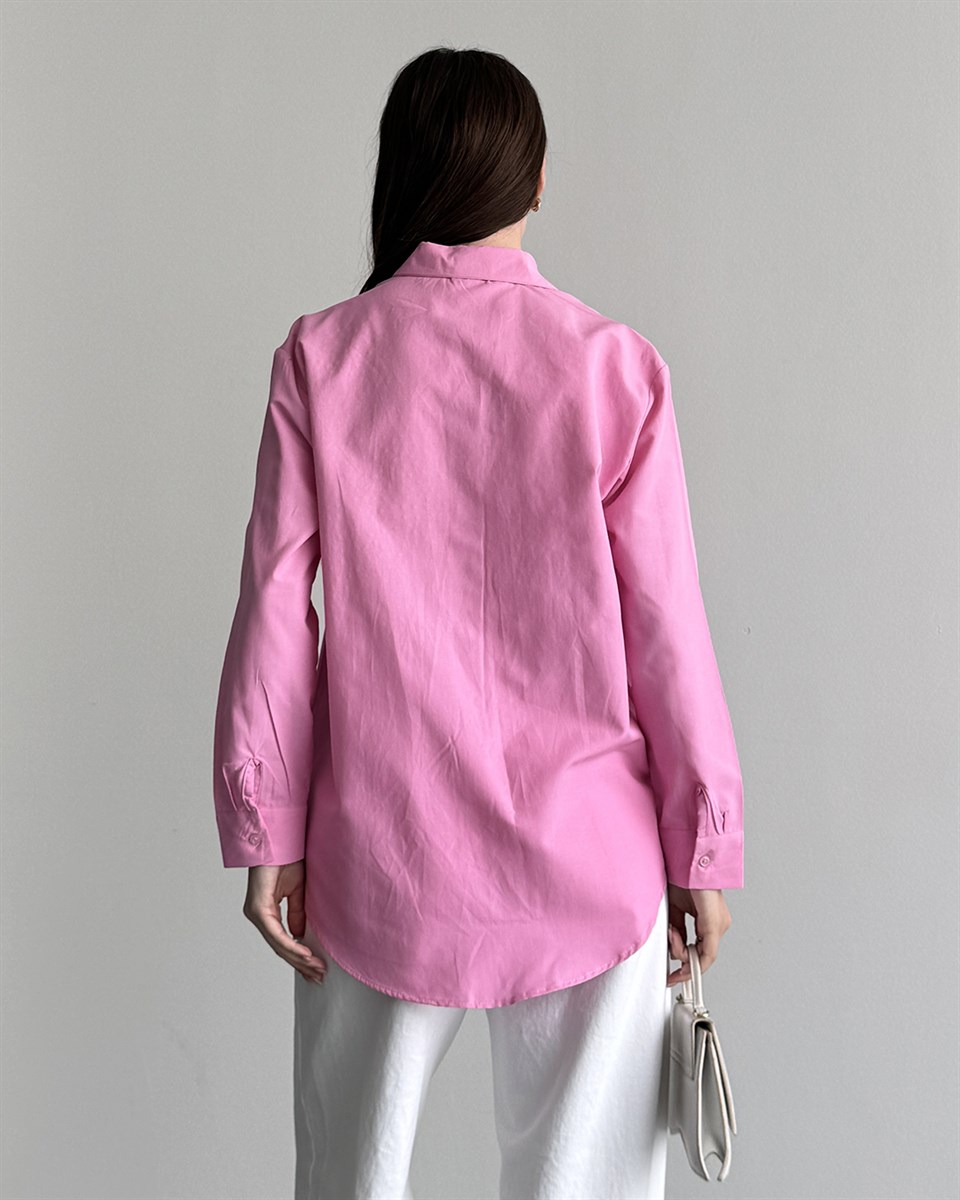 Riva Taş İşlemeli Pembe Gömlek