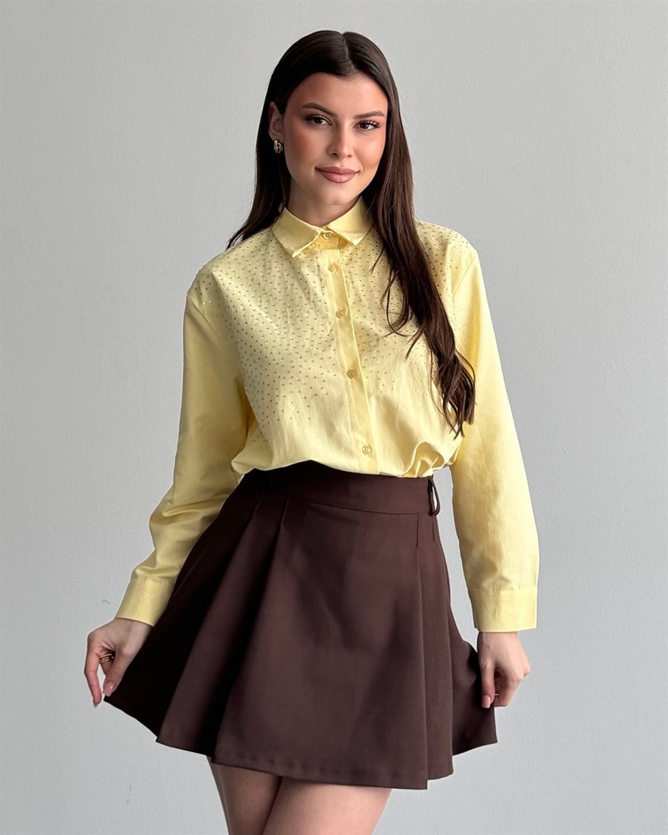 Riva Taş İşlemeli Sarı Gömlek