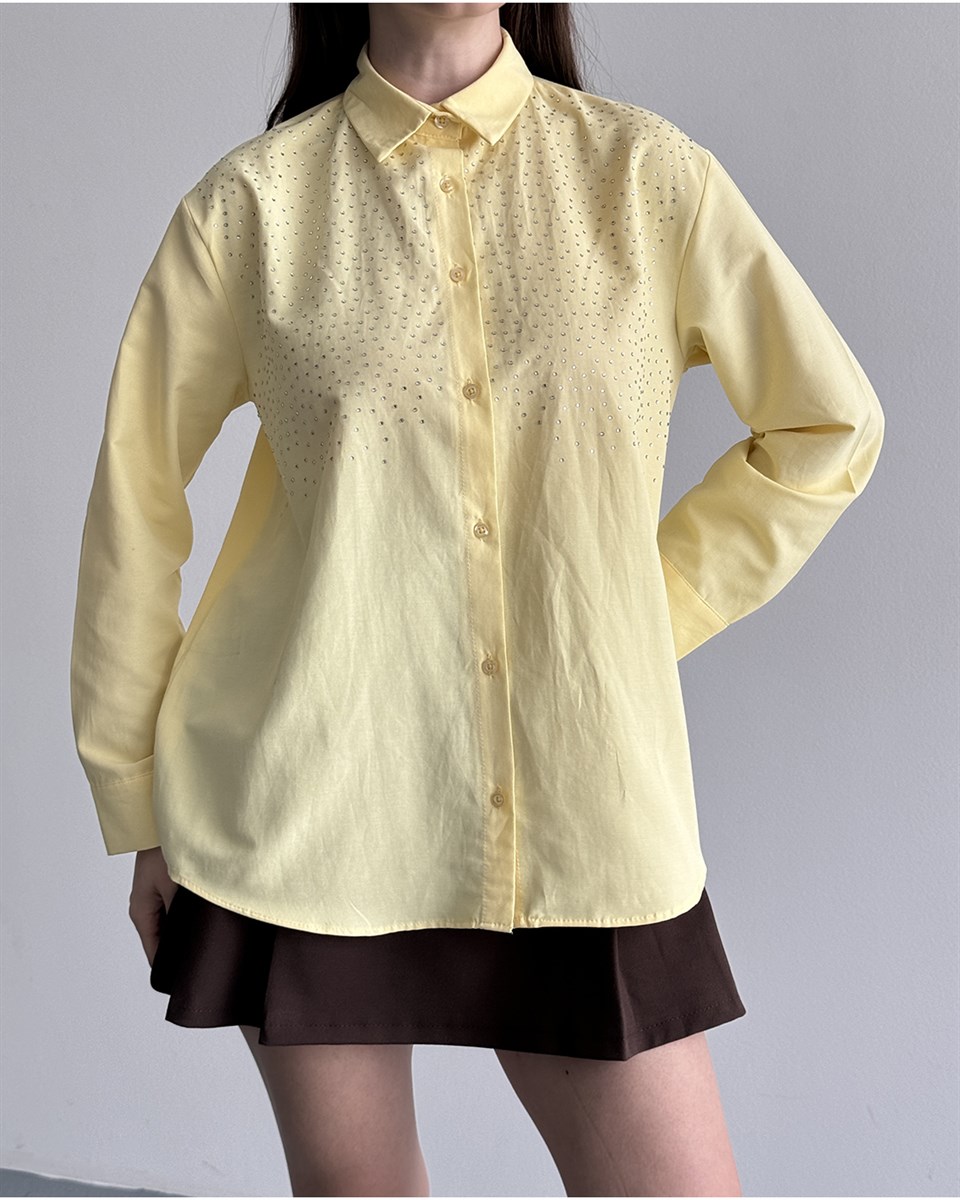 Riva Taş İşlemeli Sarı Gömlek