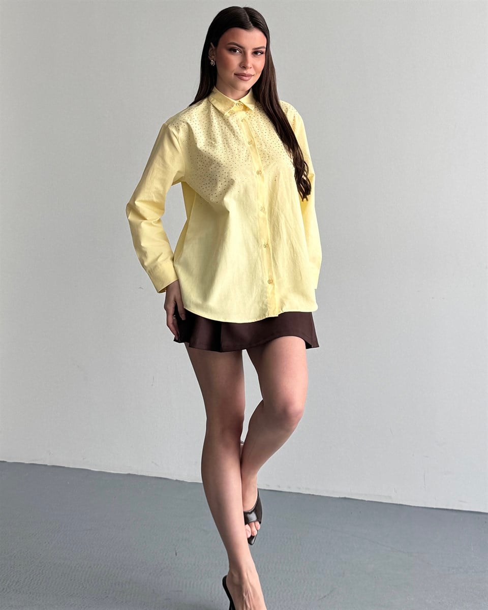 Riva Taş İşlemeli Sarı Gömlek