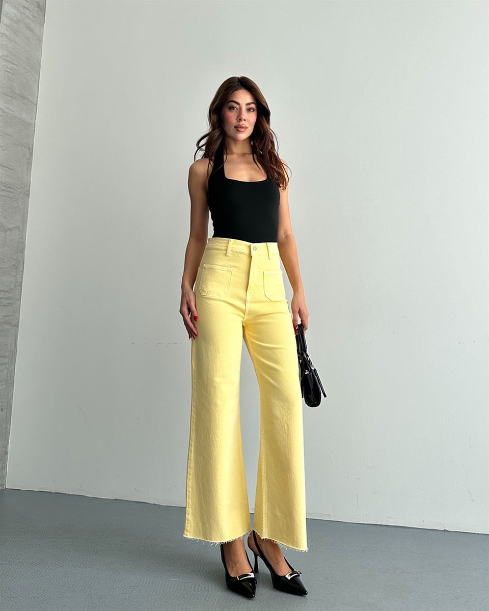 Sarı Cropped Wide Leg Jean