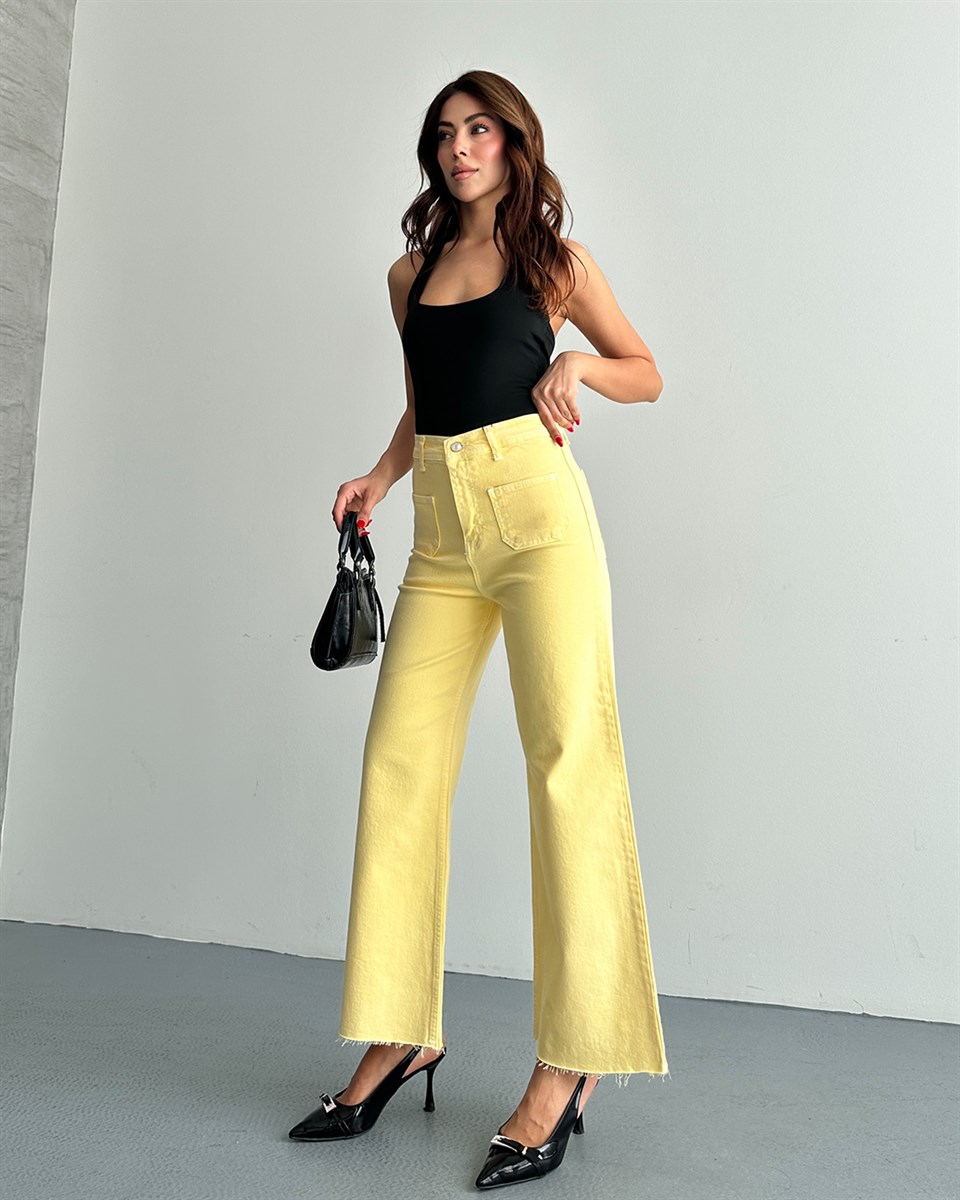 Sarı Cropped Wide Leg Jean