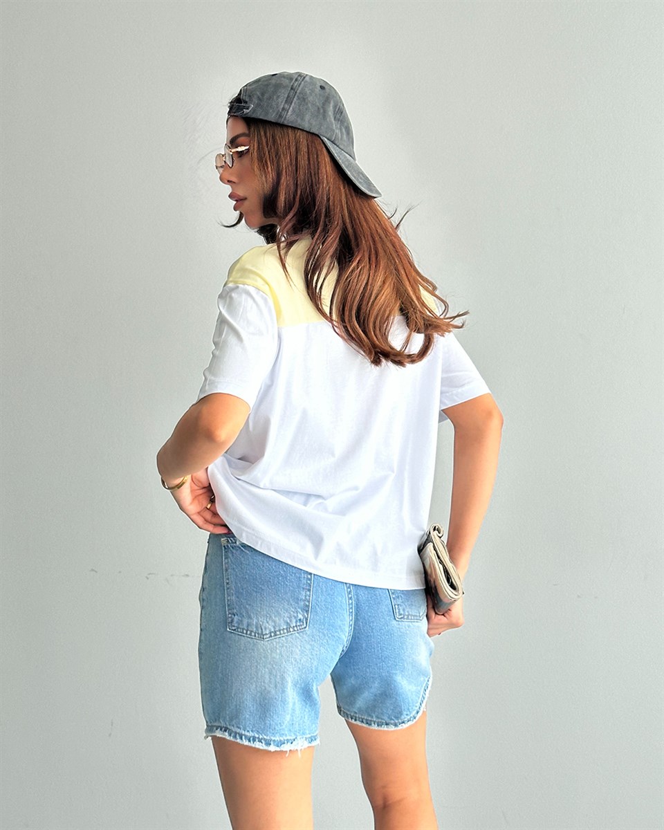 Sarı Fular Detaylı Oversize Tişört