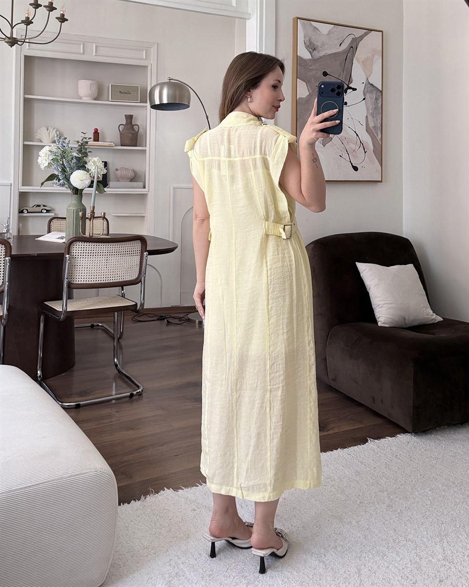 Sarı Toka Detaylı Gömlek Elbise