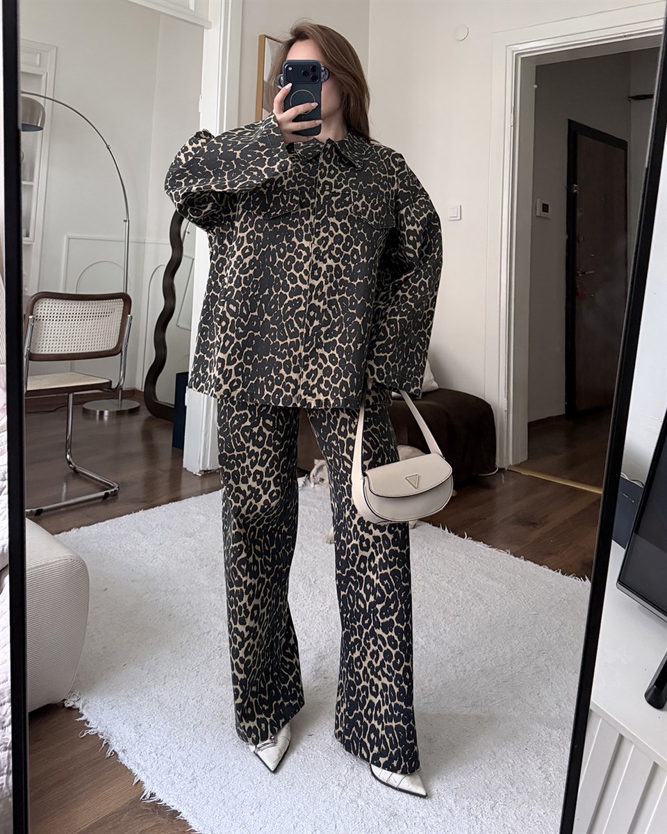 Savage Leopar Desenli Gömlek Pantolon Takım