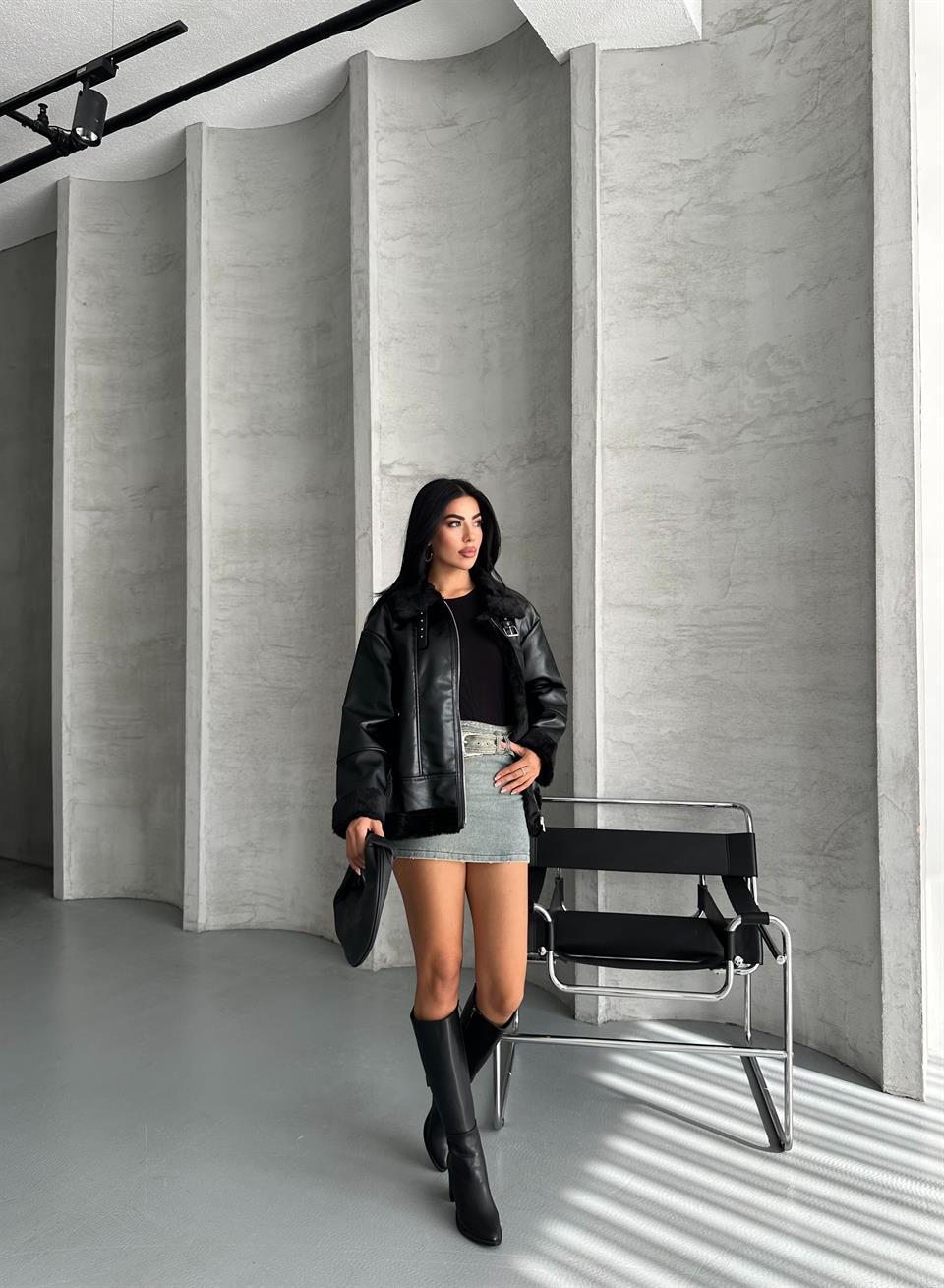 Shiny Siyah Deri Ceket