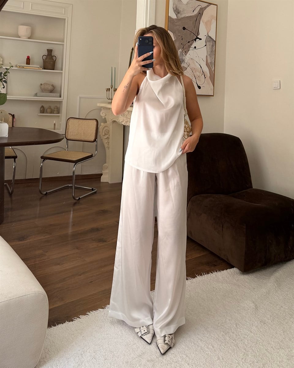 Sienna Saten Beyaz İkili Takım