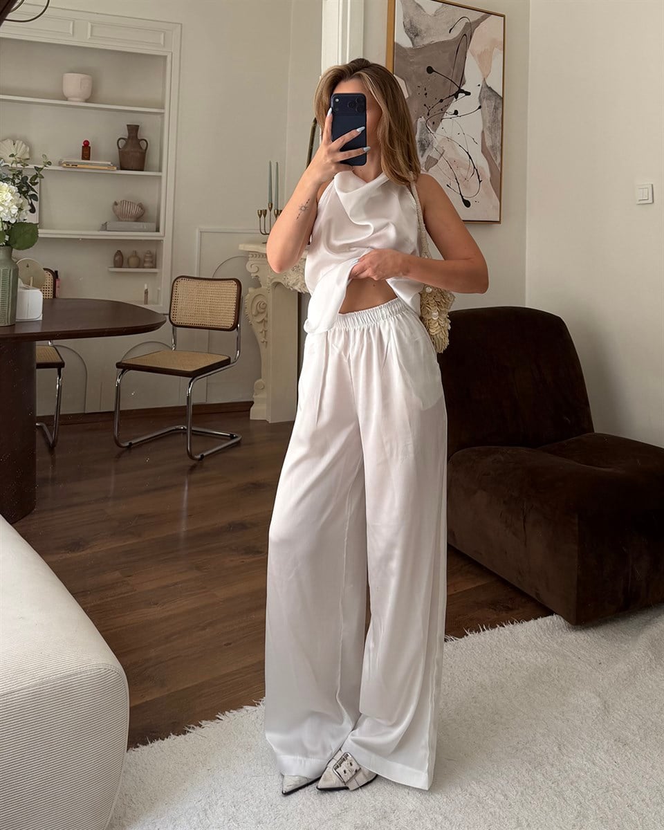 Sienna Saten Beyaz İkili Takım