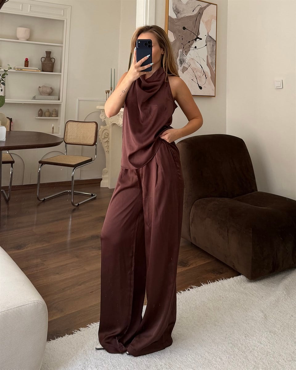 Sienna Saten Kahverengi İkili Takım