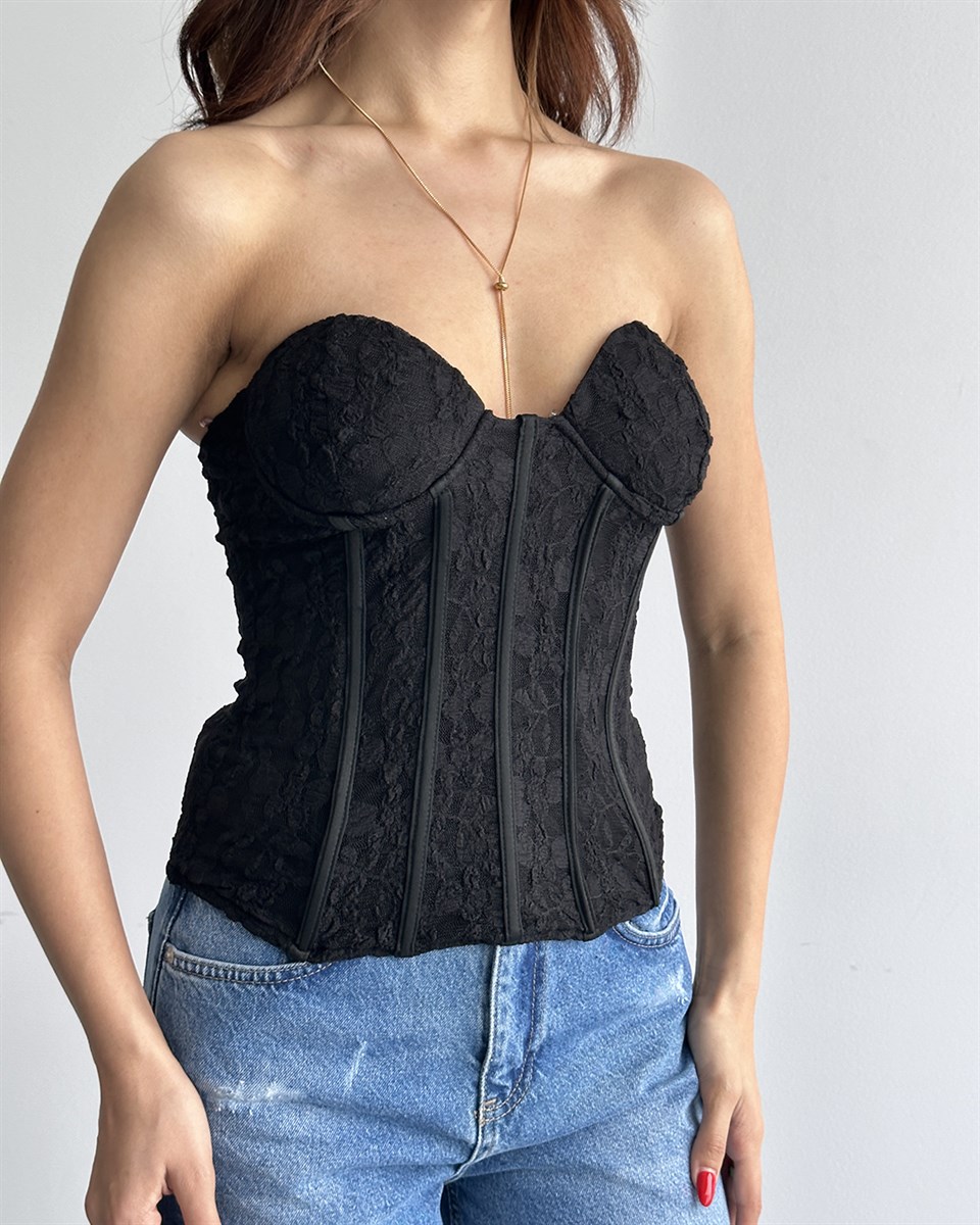 Siyah Dantel Detaylı Büstiyer