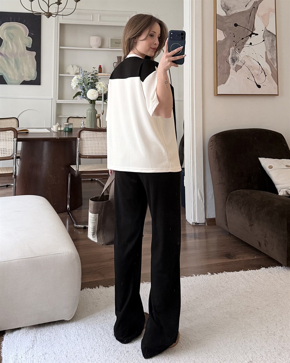 Siyah Fular Detaylı İkili Takım