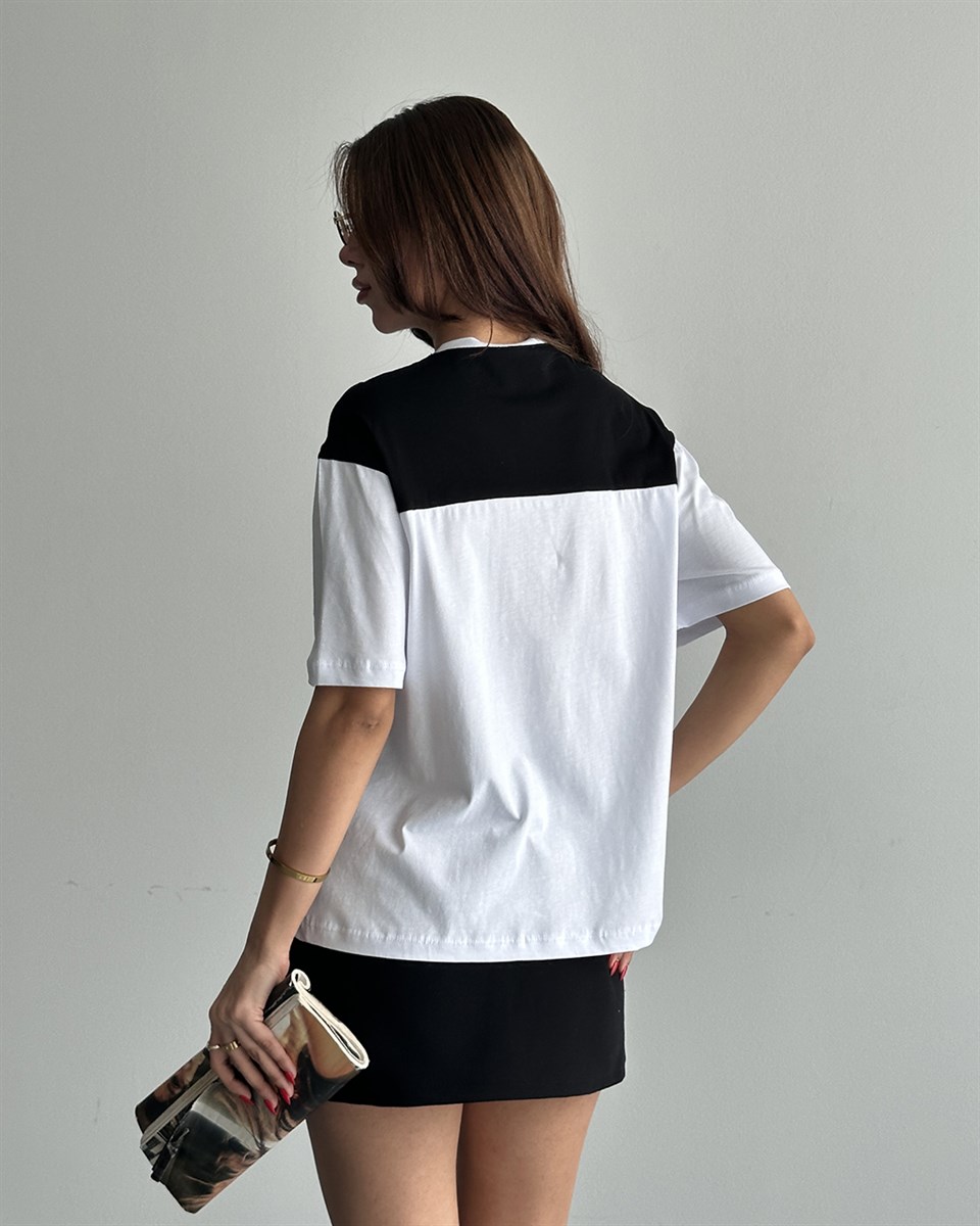 Siyah Fular Detaylı Oversize Tişört