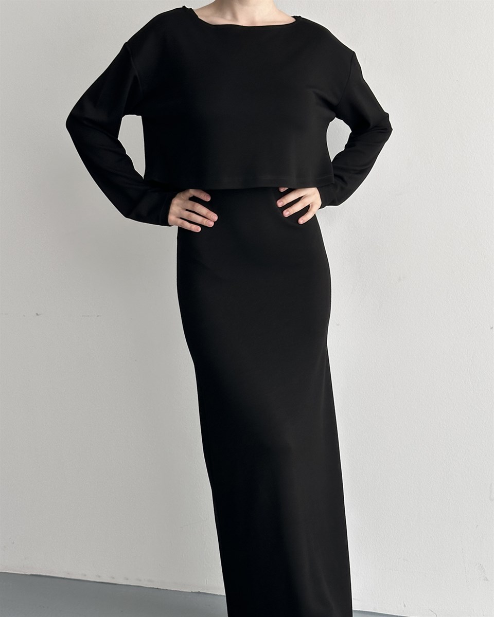 Siyah İki Parça Maxi Elbise