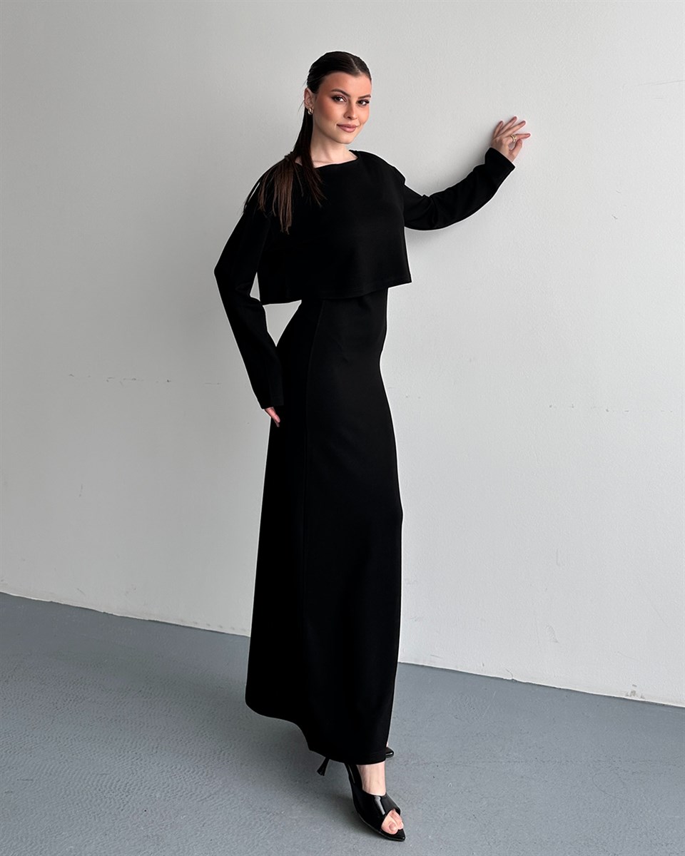 Siyah İki Parça Maxi Elbise