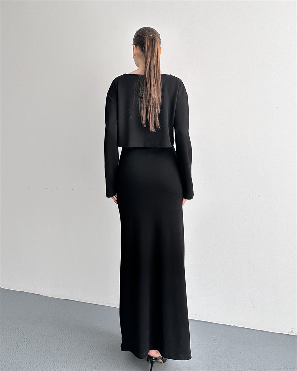 Siyah İki Parça Maxi Elbise