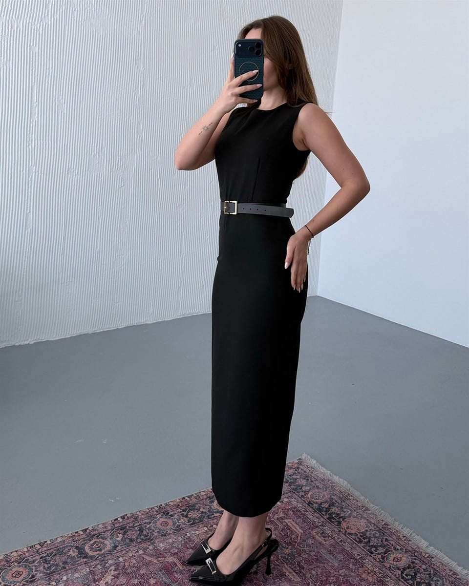 Siyah Kalem Midi Elbise