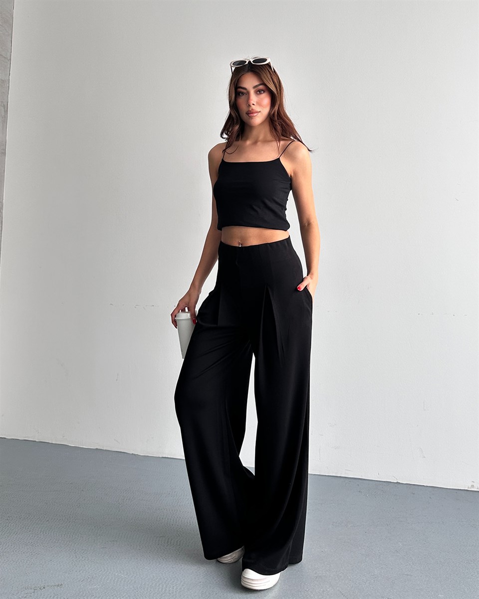 Siyah Pensli Palazzo Pantolon