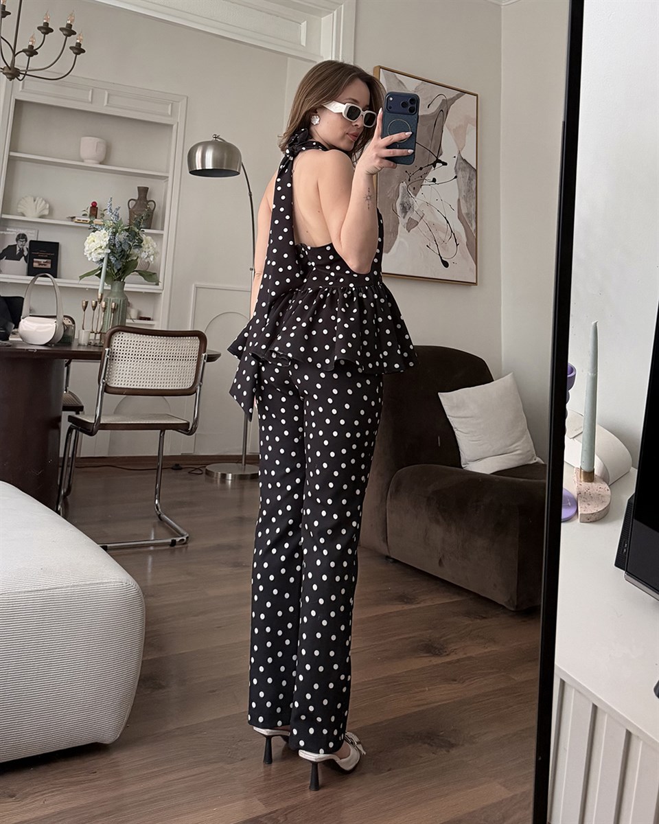 Siyah Puantiyeli Büstiyer Takım