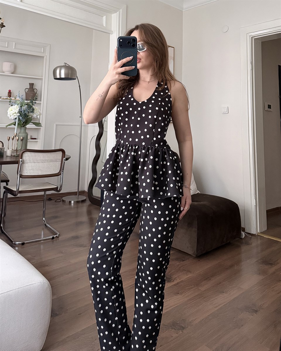 Siyah Puantiyeli Büstiyer Takım