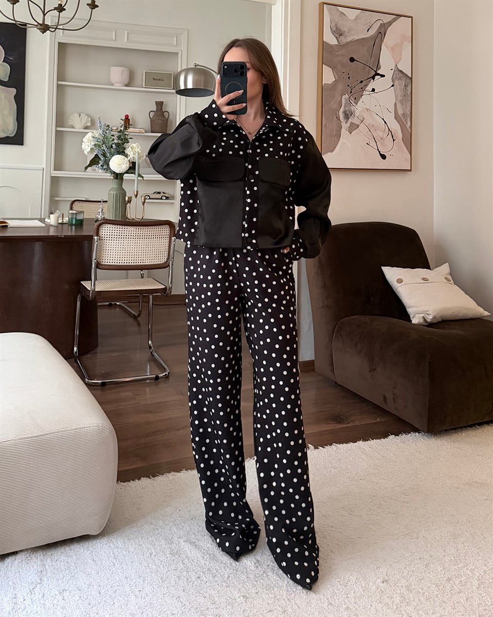 Siyah Puantiyeli Ceket Pantolon Takım