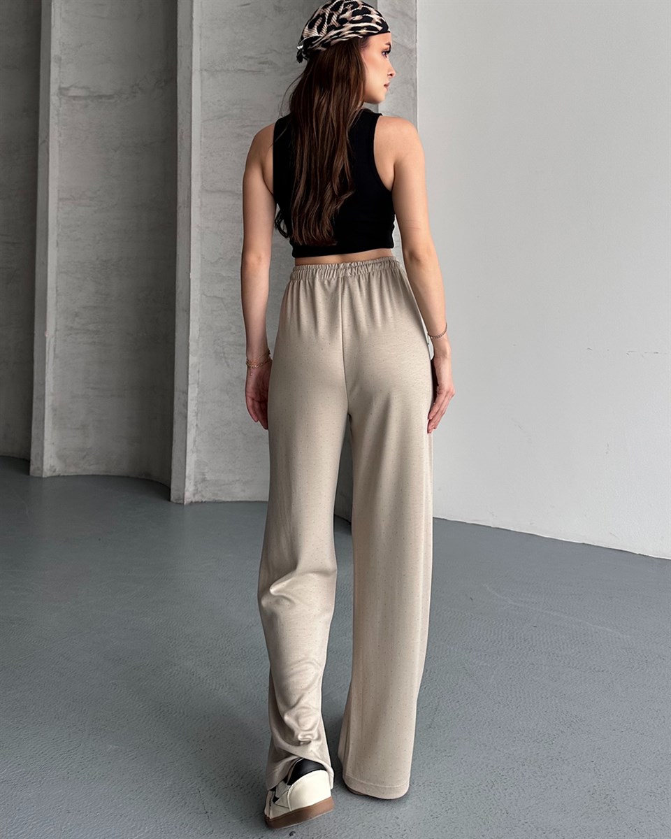 Taşlı Oversize Ekru Alt Eşofman