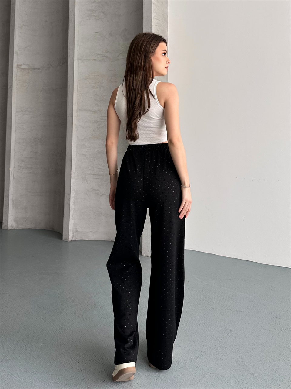 Taşlı Oversize Siyah Alt Eşofman