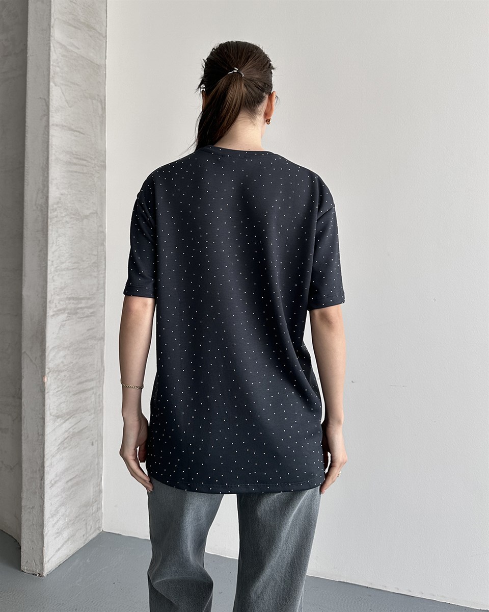Taşlı Oversize Antrasit Tişört
