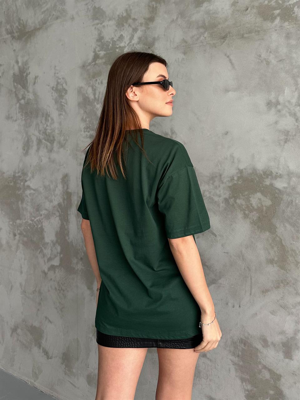 Teddy Bear Nakışlı Unisex Yeşil Tişört