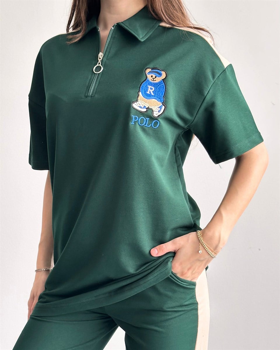 Teddy Polo Yaka Yeşil Eşofman Takımı