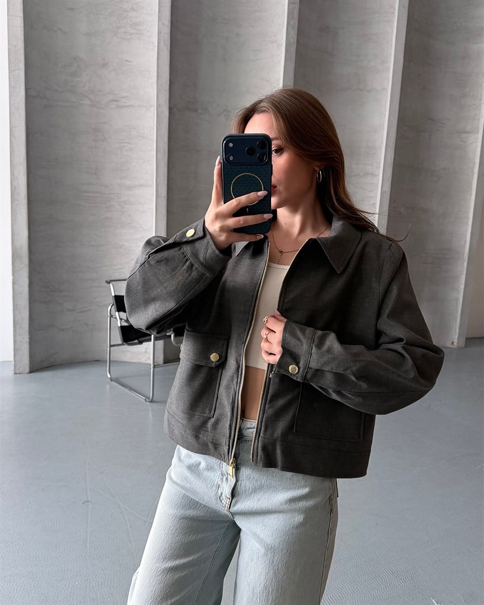 Torba Cepli Gri Bomber Ceket