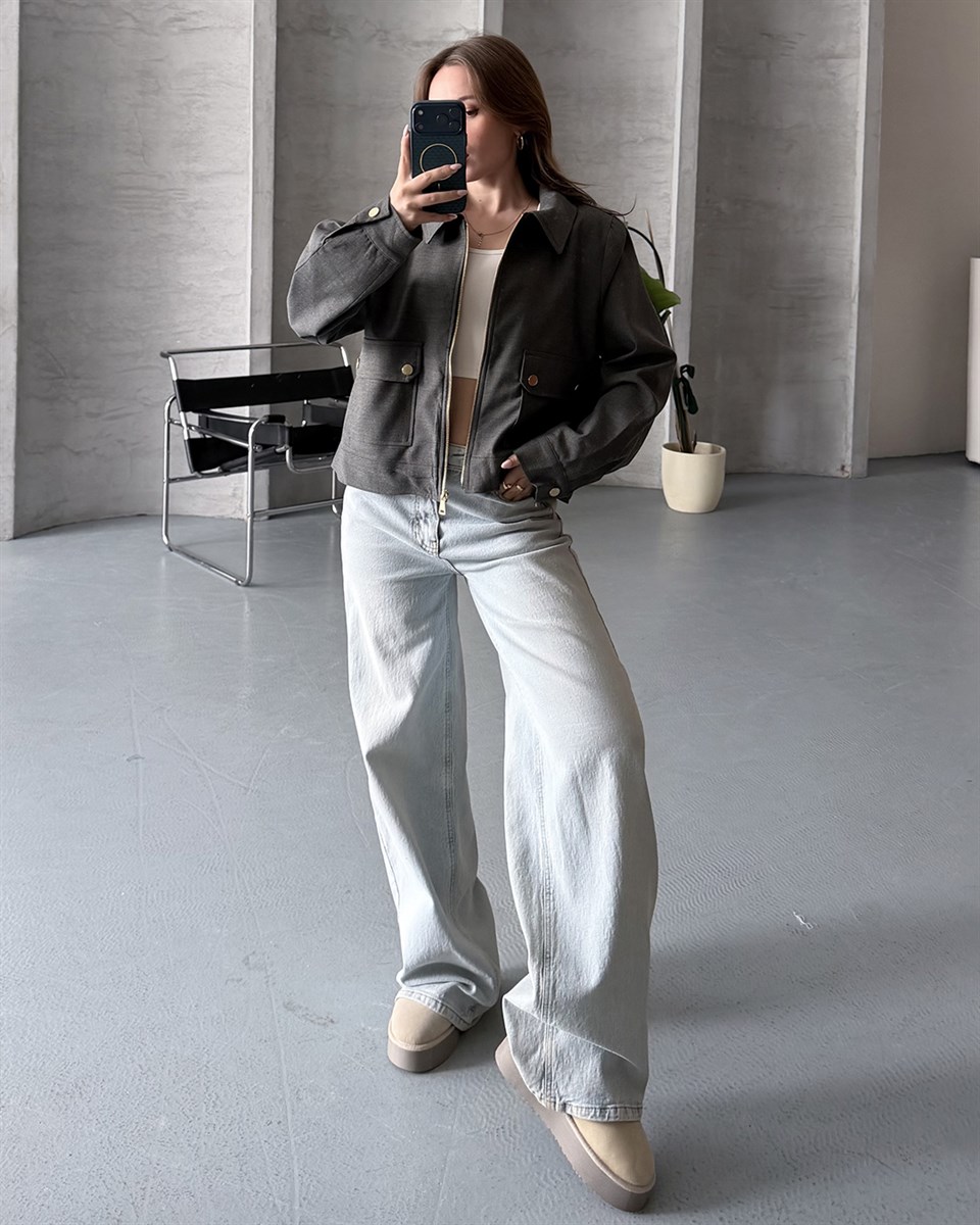 Torba Cepli Gri Bomber Ceket