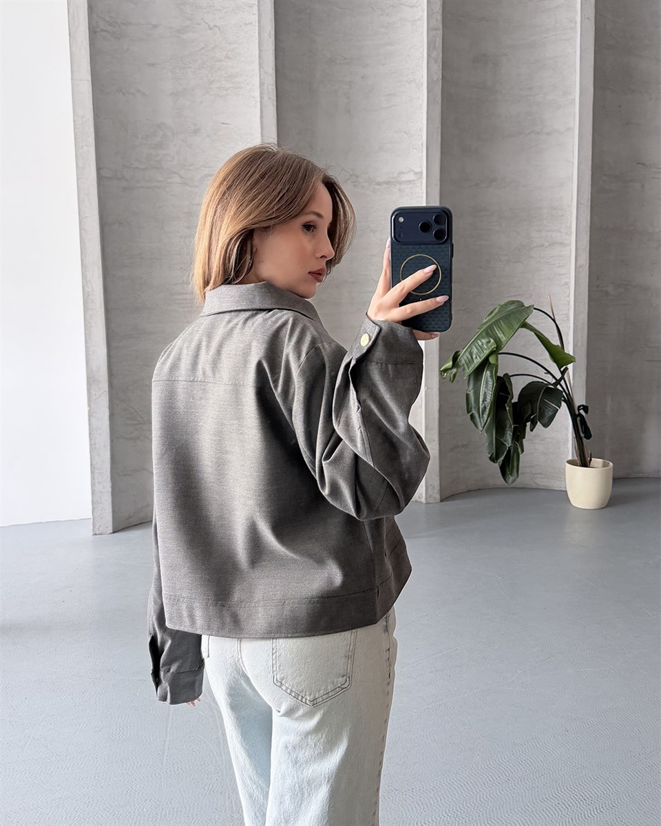 Torba Cepli Gri Bomber Ceket