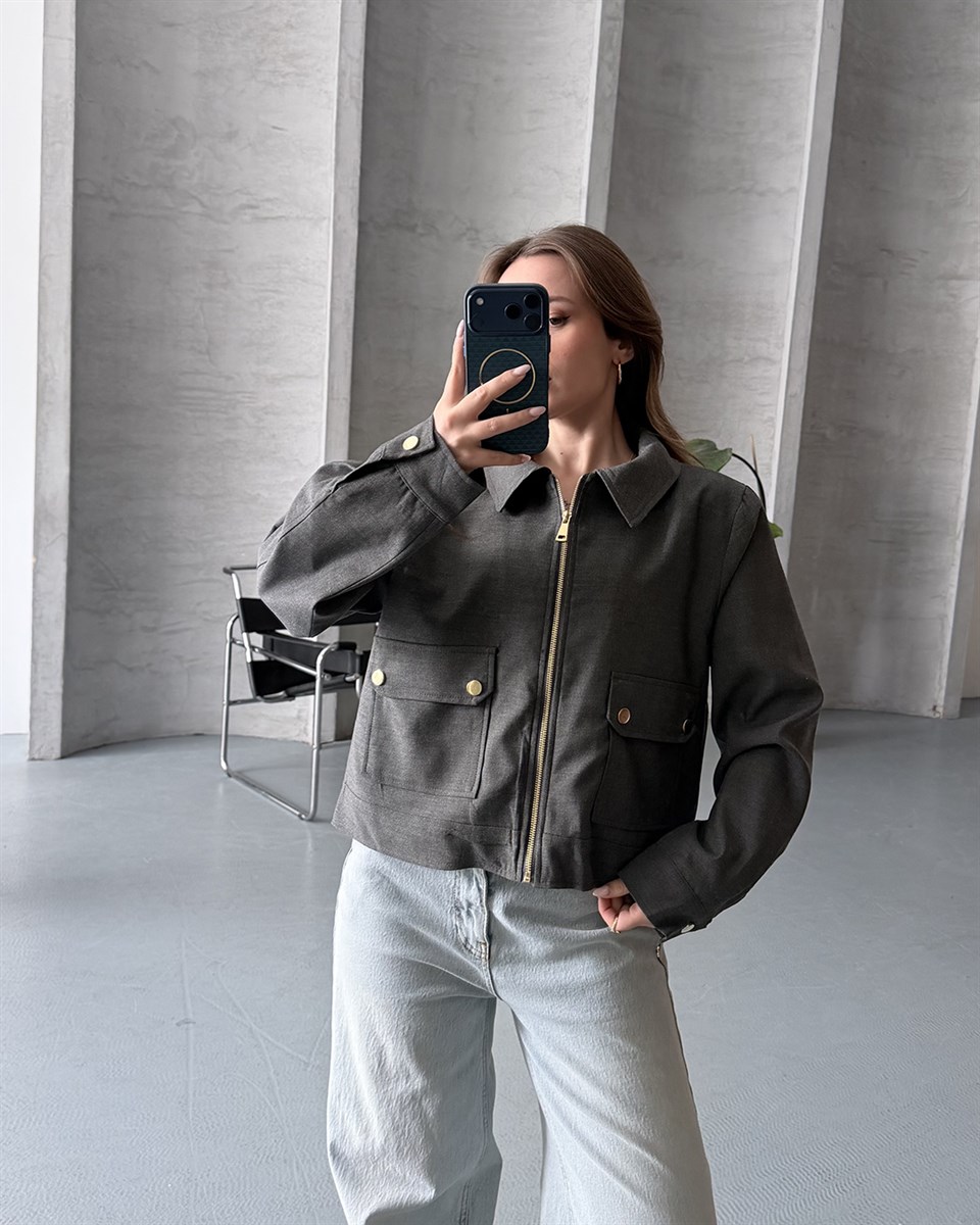 Torba Cepli Gri Bomber Ceket