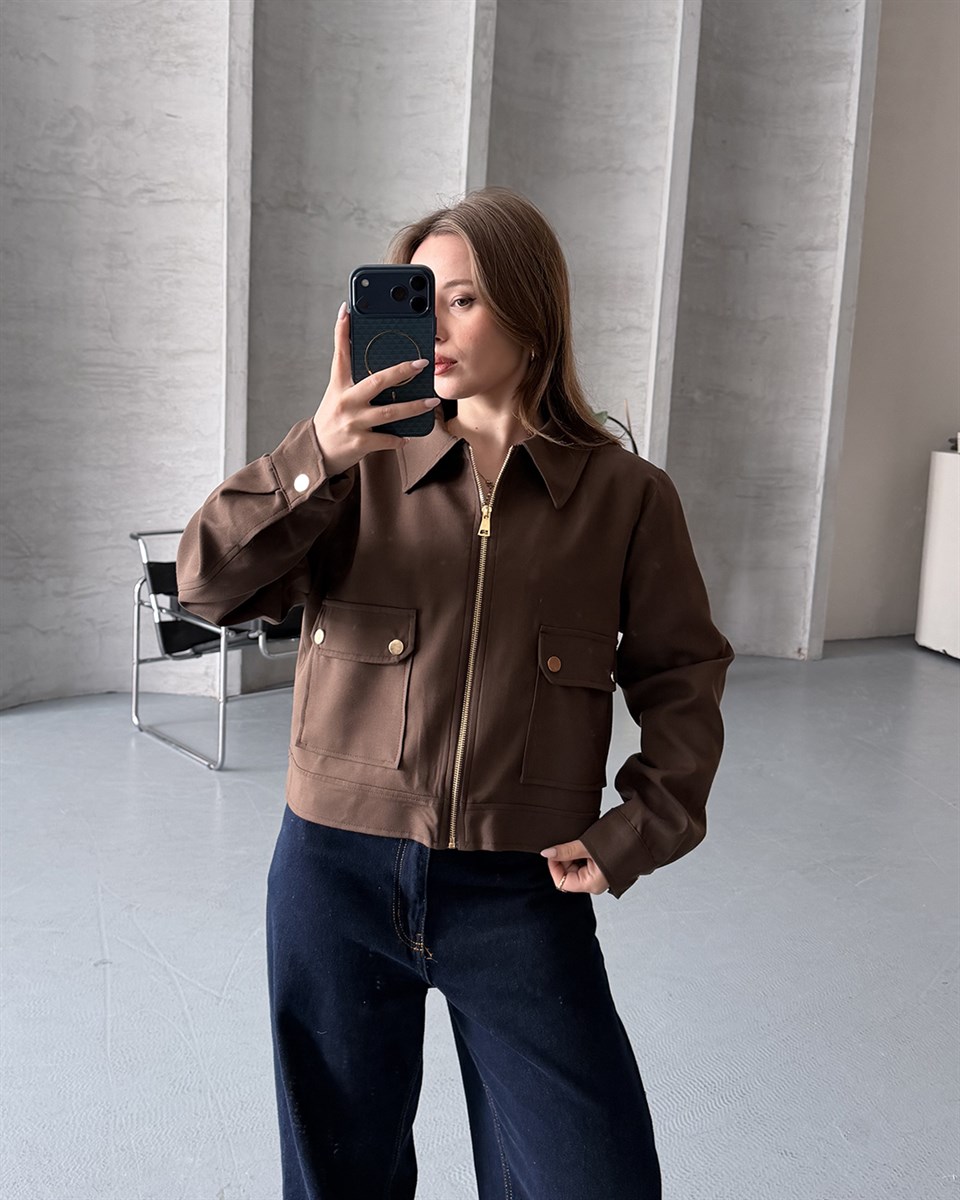 Torba Cepli Kahverengi Bomber Ceket