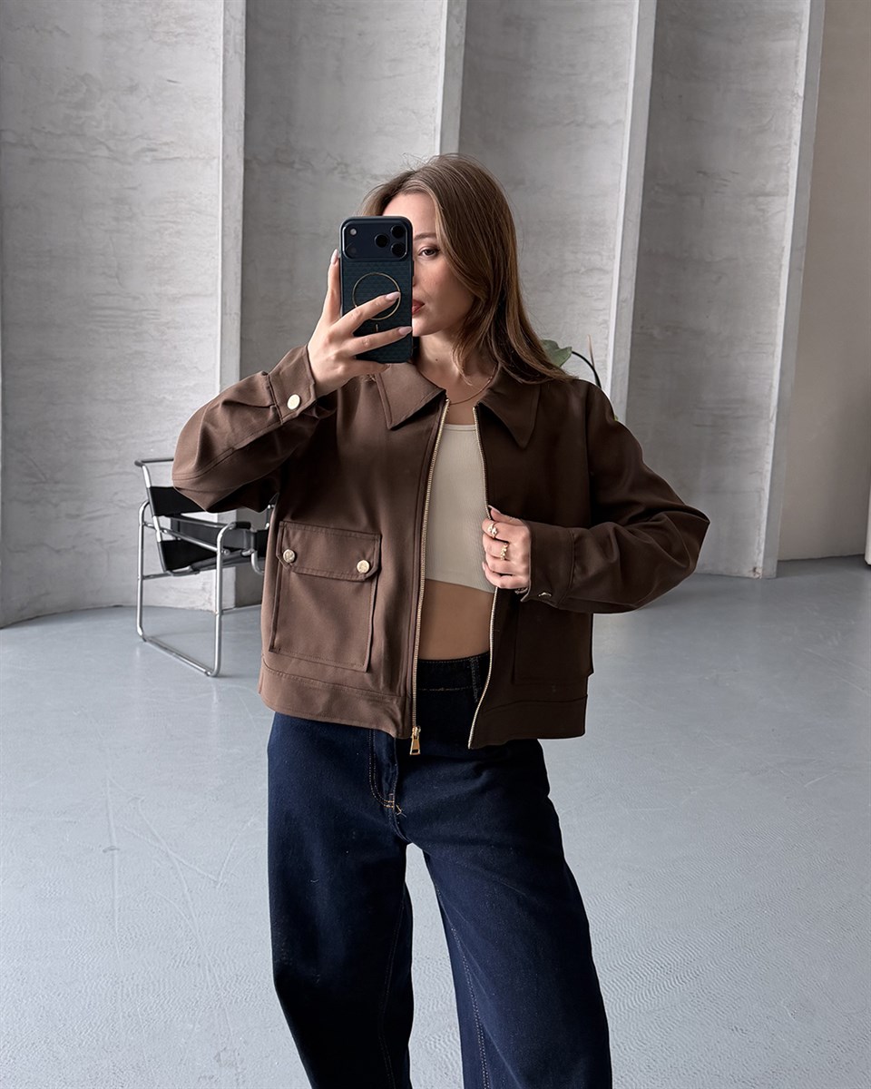 Torba Cepli Kahverengi Bomber Ceket