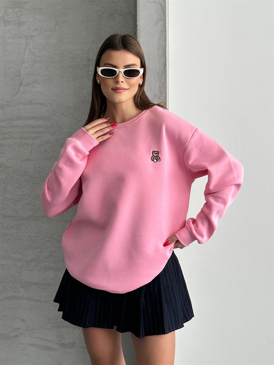 Unisex Bear Pembe Sweatshirt
