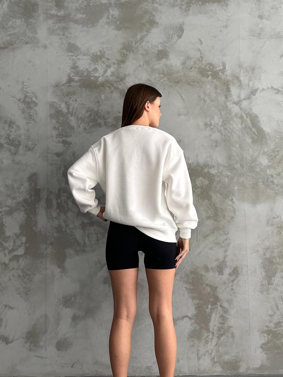 Unisex Düz Beyaz Sweatshirt